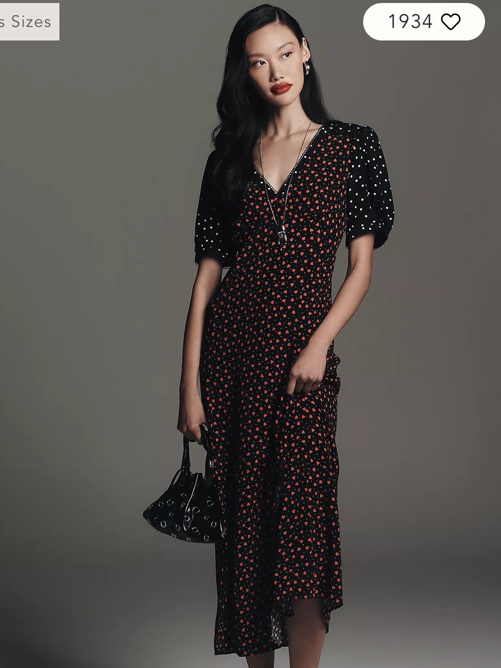 Anthropologie Women’s Black Midi Dress with Red Heart Pront